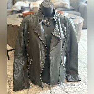 Michael Kors black leather bomber jacket